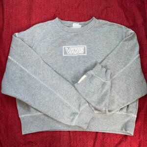 Vans Women's Boxy Grey Crewneck Sweatshirt with Logo Sz M